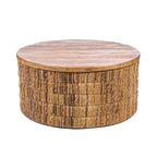Table basse ronde en bois et fibres tressées tons naturels – Ø80 cm