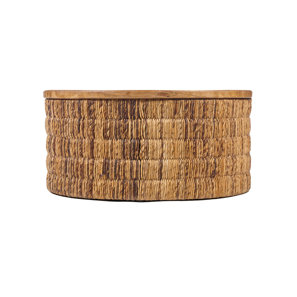 Table basse ronde en bois et fibres tressées tons naturels – Ø80 cm