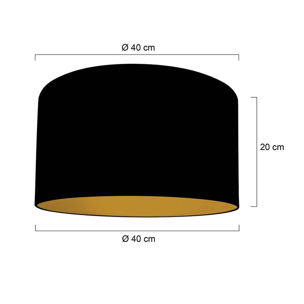 Abat-jour cylindrique en lin noir intérieur doré pour douille E27 – Ø40 cm