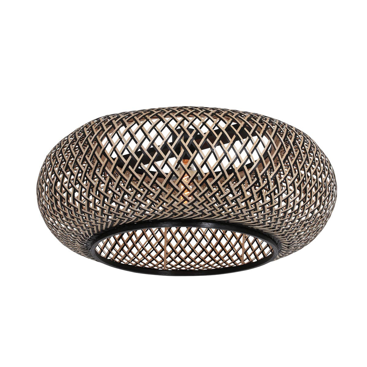 Suspension en bambou naturel et noir ajourée ronde – Ø60 cm