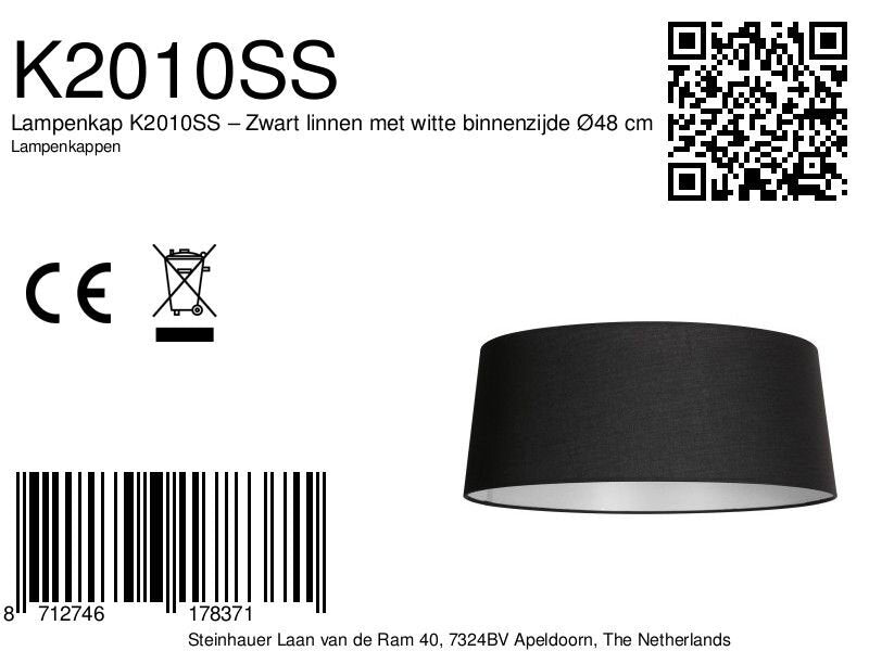 Abat-jour en lin noir intérieur blanc pour suspension ou lampadaire – Ø48 cm