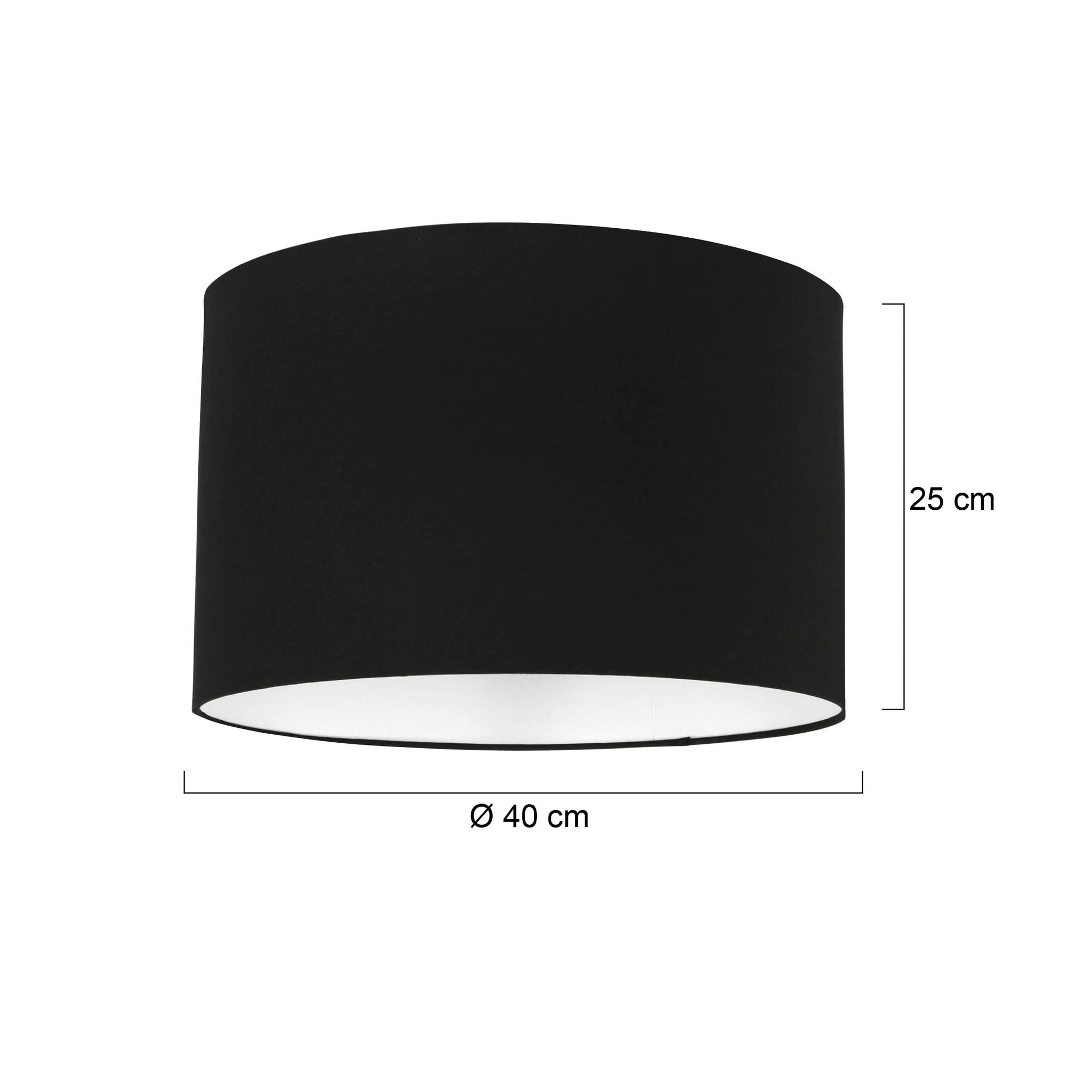 Abat-jour cylindrique en lin noir intérieur blanc – Ø40 cm