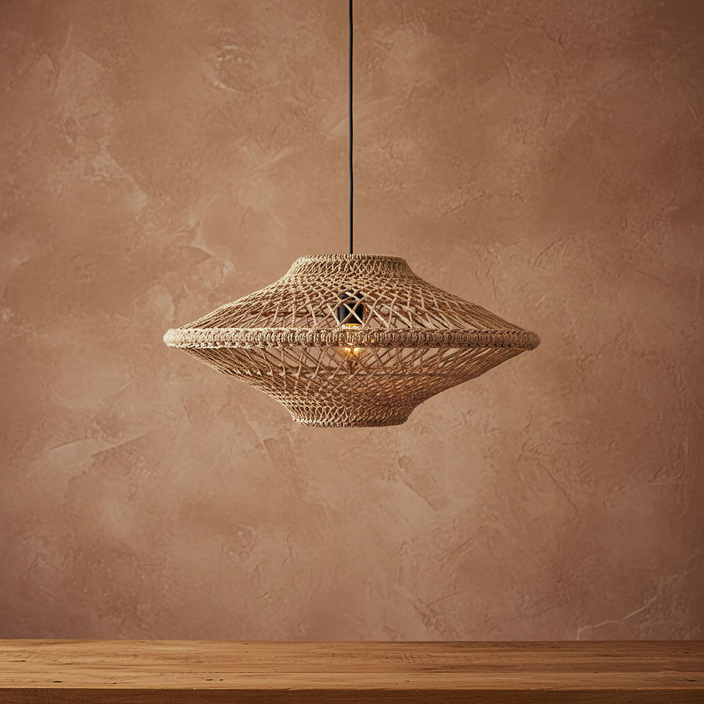 Suspension en corde naturelle ajourée forme soucoupe – Ø60 cm