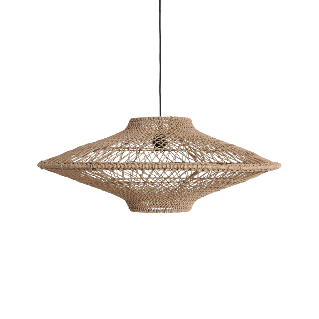 Suspension en corde tressée naturelle forme soucoupe ajourée – Ø80 cm