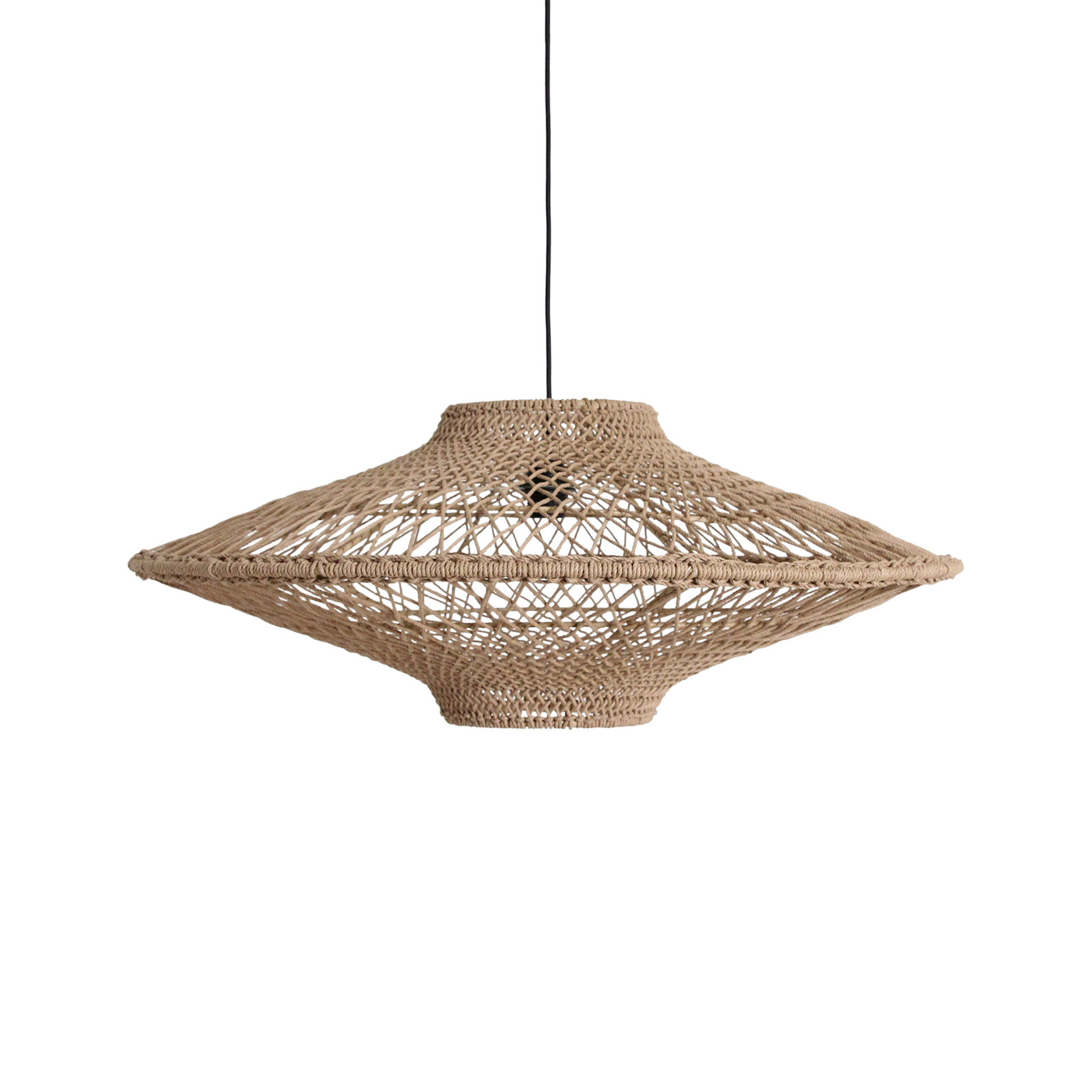 Suspension en corde tressée naturelle forme soucoupe ajourée – Ø80 cm