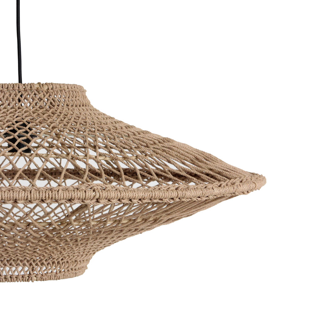 Suspension en corde tressée naturelle forme soucoupe ajourée – Ø80 cm