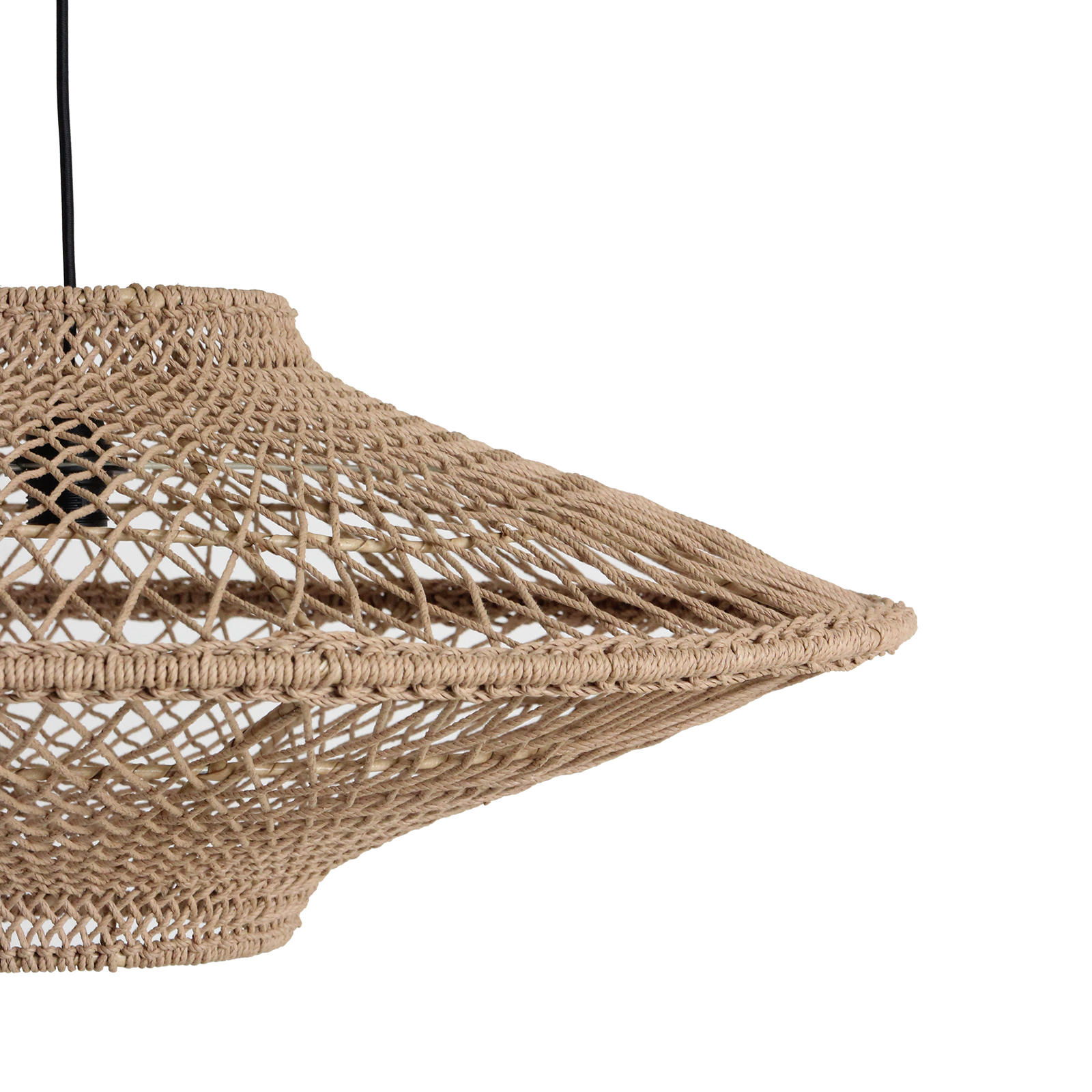 Suspension en corde tressée naturelle forme soucoupe ajourée – Ø80 cm