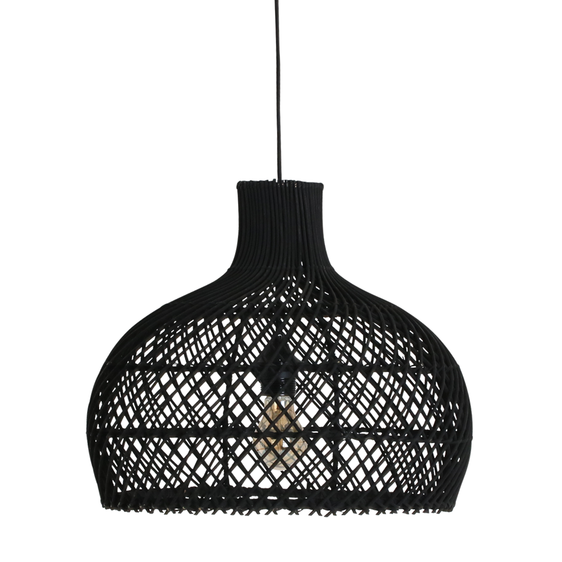 Suspension en rotin noir ajouré forme gourde – Ø42 cm