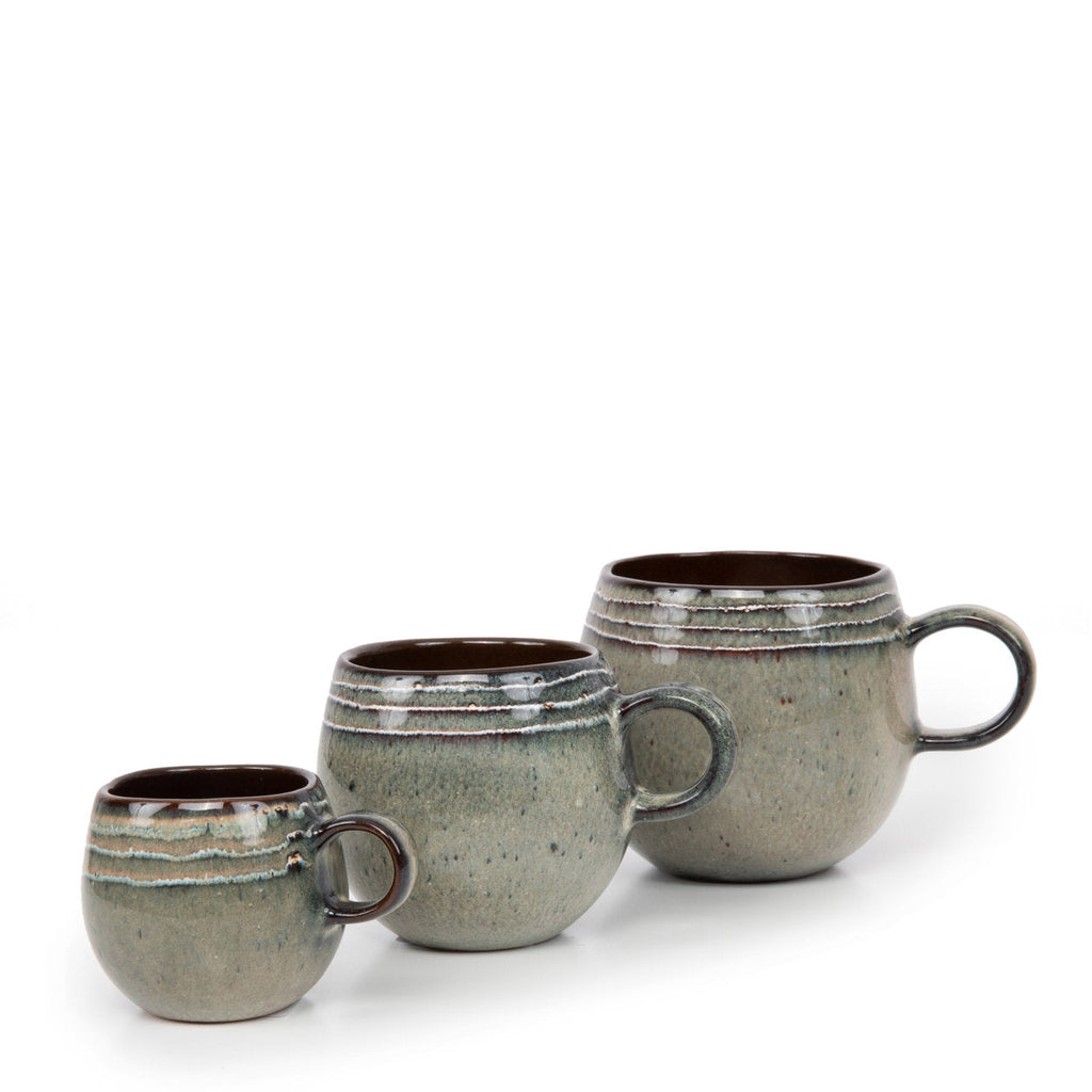 Tasse espresso en céramique artisanale vert sauge et brun Portugal