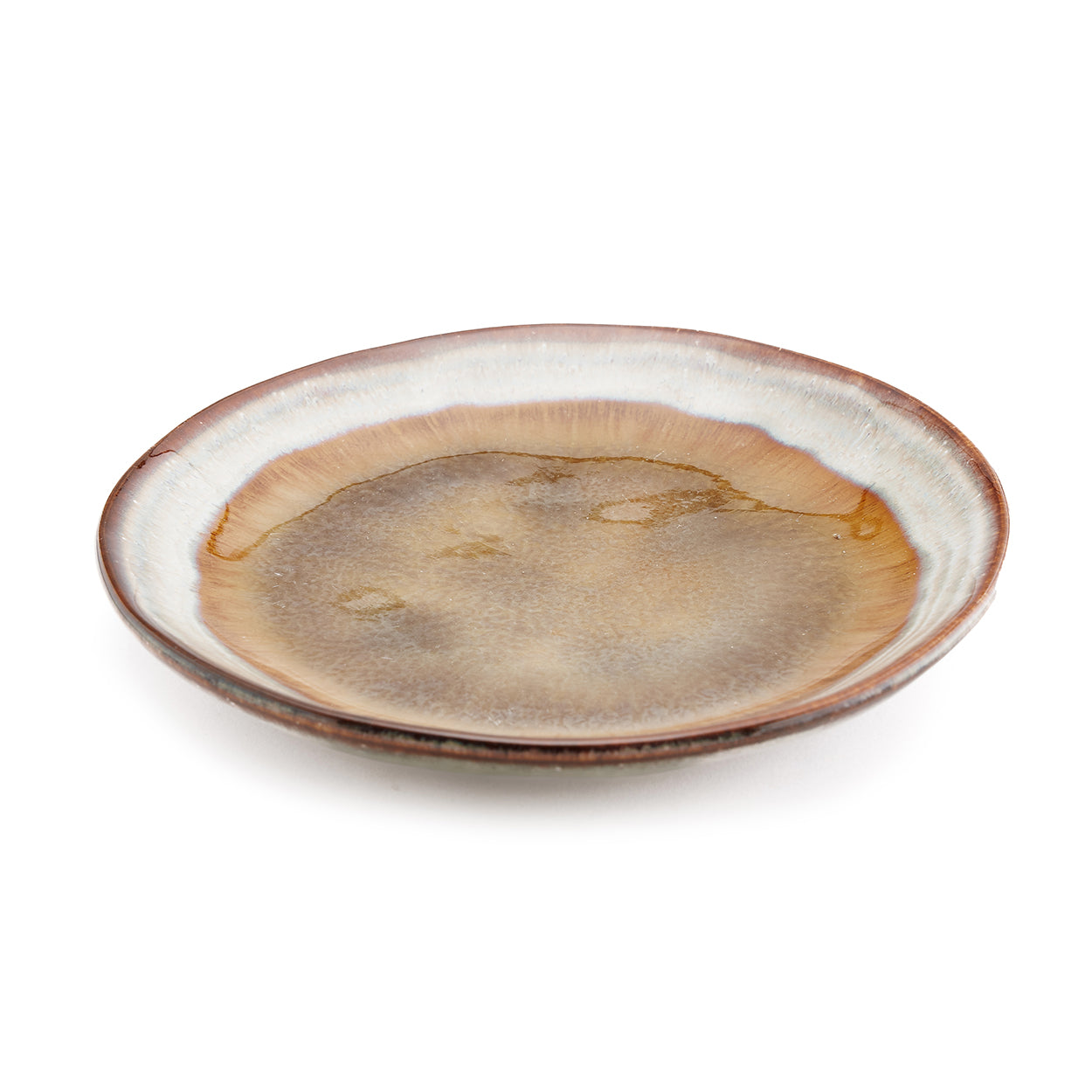 Assiette apéritif ronde en grès émaillé brun-beige