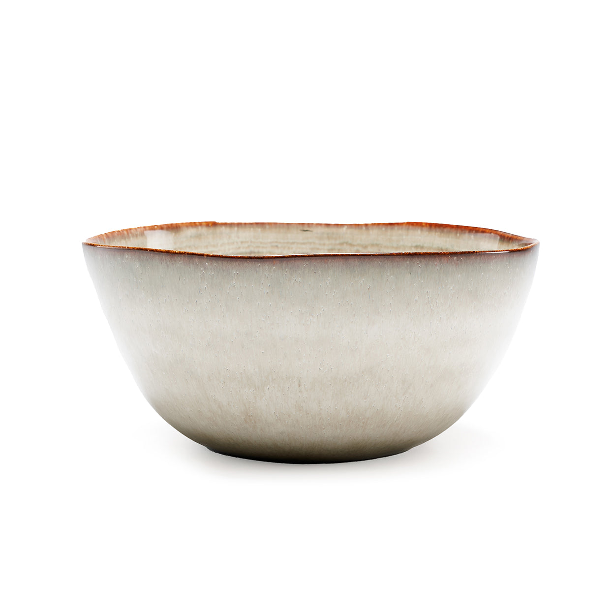 Bol en céramique artisanale bords irréguliers blanc cassé et brun
