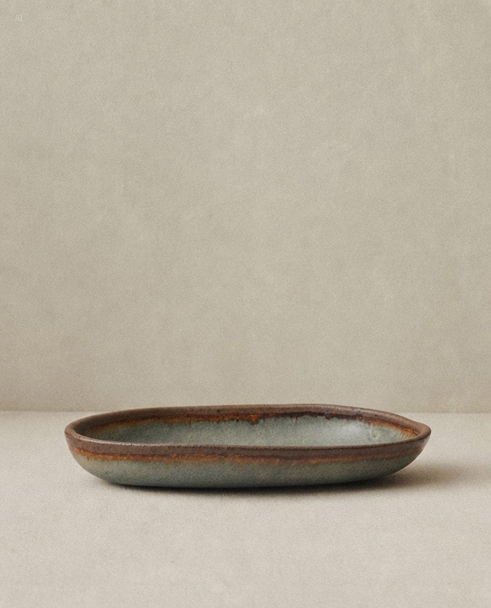 Plateau de service ovale en grès émaillé gris brun fait main – 34x16 cm