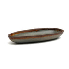 Plateau ovale en grès gris bords bruns finition satinée artisanale