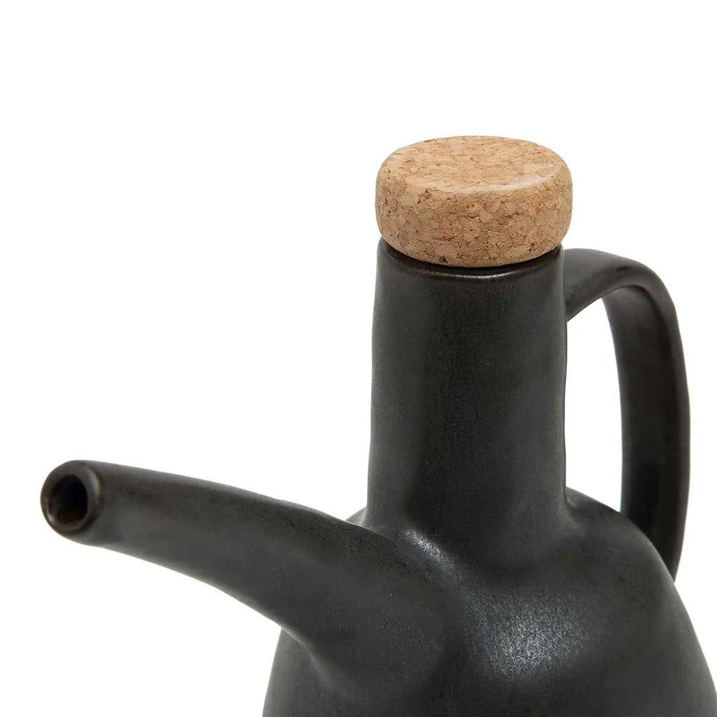Bouteille à huile en grès noir mat design artisanale avec bec liège