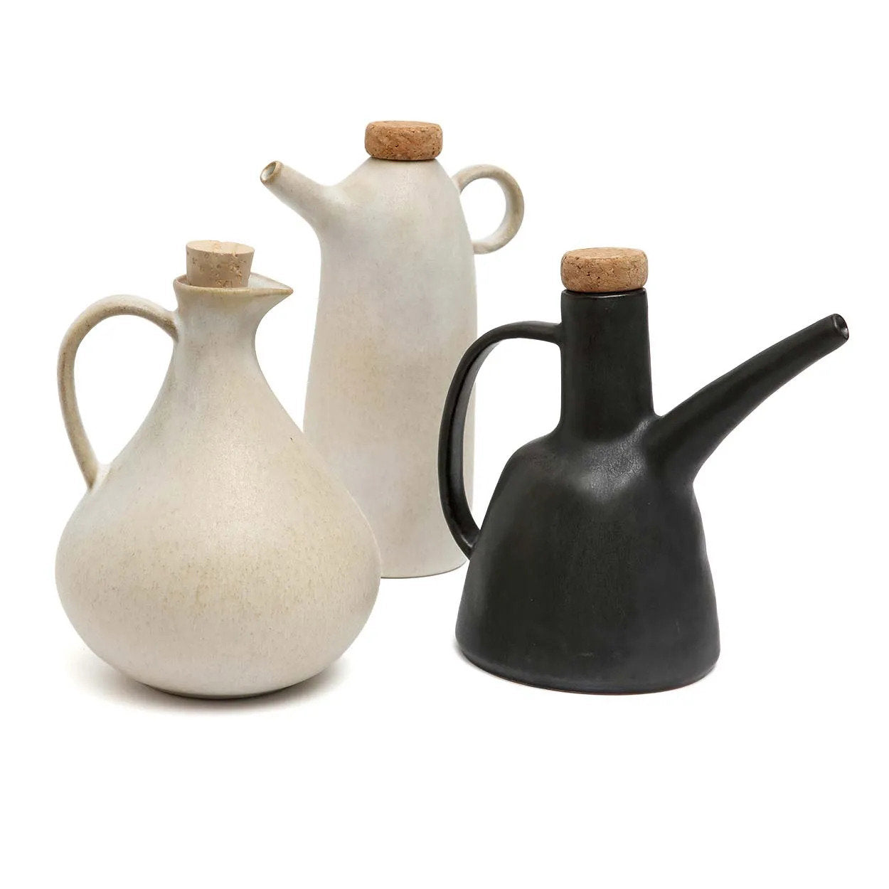 Bouteille à huile en grès noir mat design artisanale avec bec liège