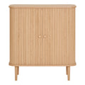 Petit buffet bas en bois naturel strié 2 portes coulissantes – 80x40 cm
