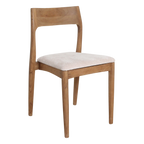 Chaise de salle à manger en bois de teck et tissu beige ajourée