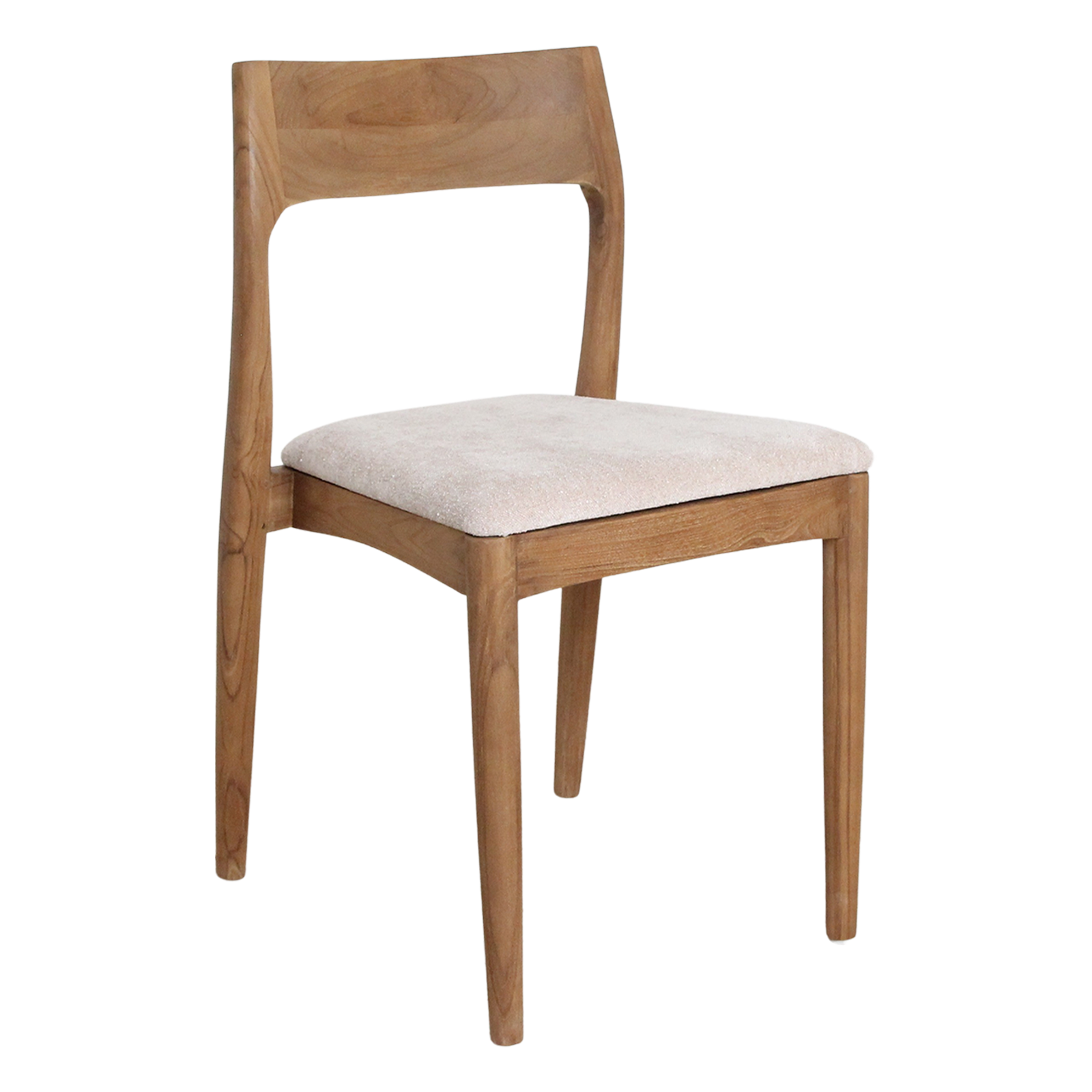 Chaise de salle à manger en bois de teck et tissu beige ajourée