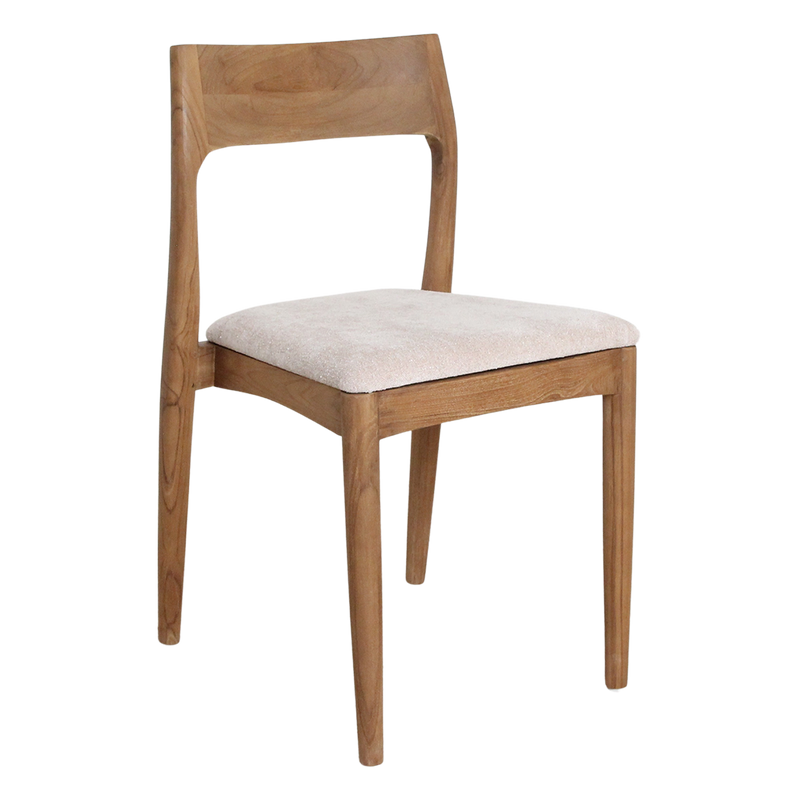 Chaise de salle à manger en bois de teck et tissu beige ajourée