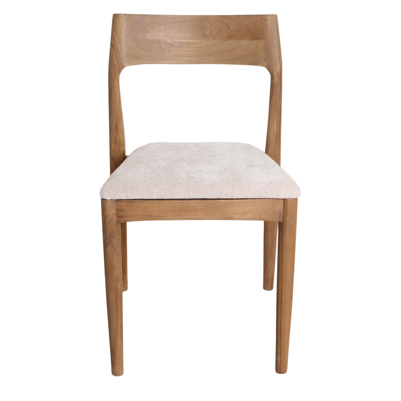 Chaise de salle à manger en bois de teck et tissu beige ajourée