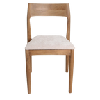 Chaise de salle à manger en bois de teck et tissu beige ajourée