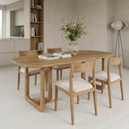 Chaise de salle à manger en bois de teck et tissu beige ajourée