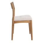 Chaise de salle à manger en bois de teck et tissu beige ajourée