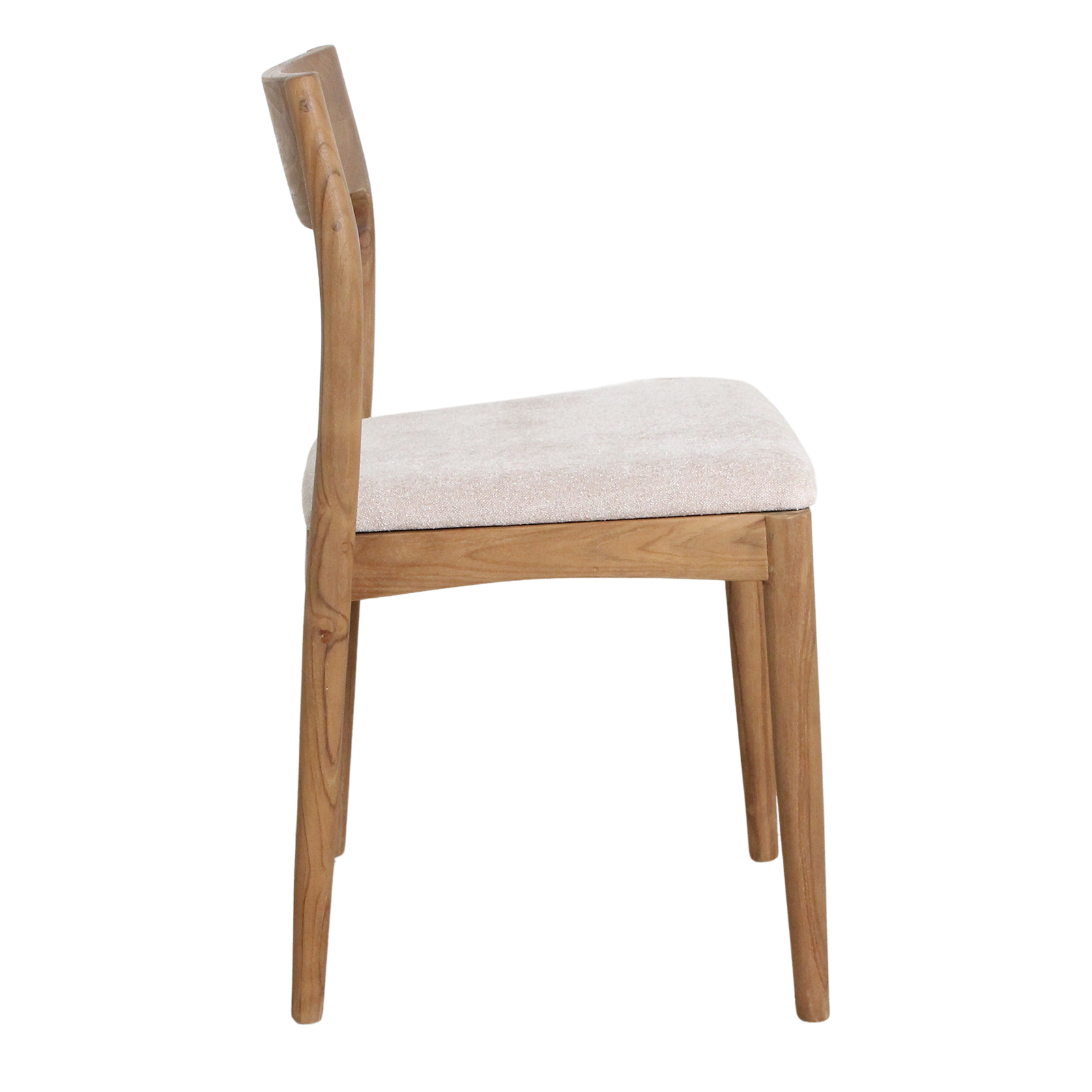 Chaise de salle à manger en bois de teck et tissu beige ajourée