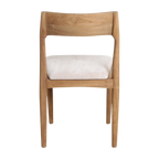 Chaise de salle à manger en bois de teck et tissu beige ajourée