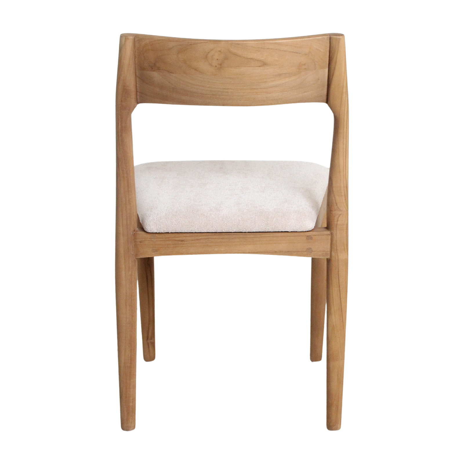 Chaise de salle à manger en bois de teck et tissu beige ajourée