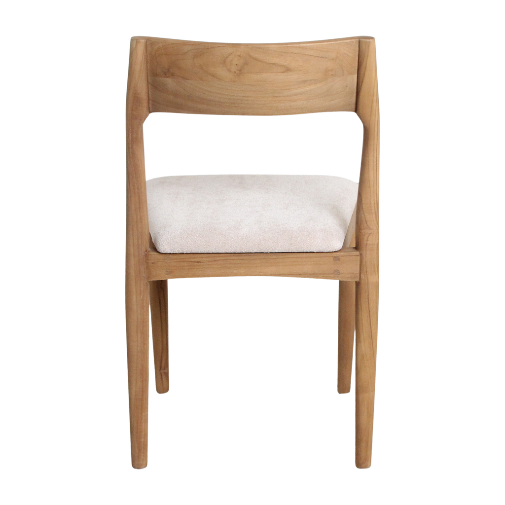 Chaise de salle à manger en bois de teck et tissu beige ajourée