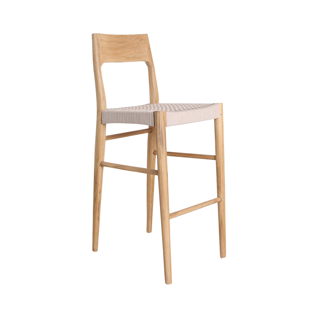 Tabouret bar teck clair corde beige extérieur – H109 cm