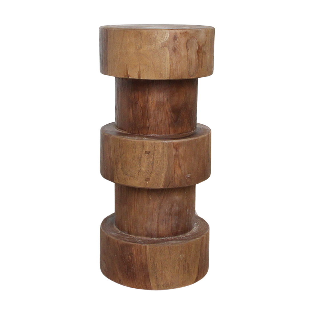 Tabouret en teck massif naturel forme totem pour bar ou salon – H65 cm