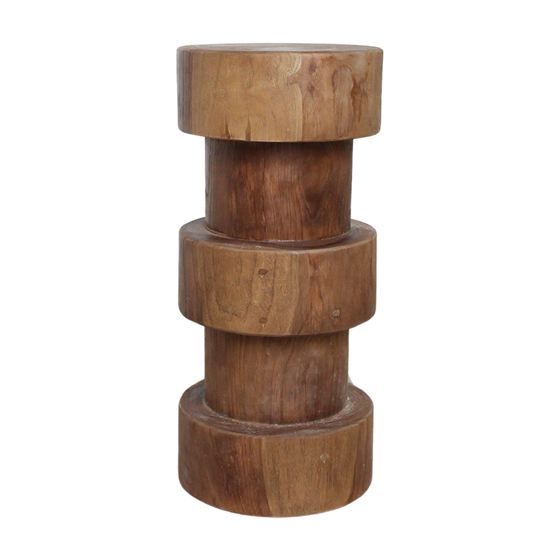 Tabouret en teck massif naturel forme totem pour bar ou salon – H65 cm