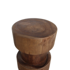 Tabouret en teck massif naturel forme totem pour bar ou salon – H65 cm