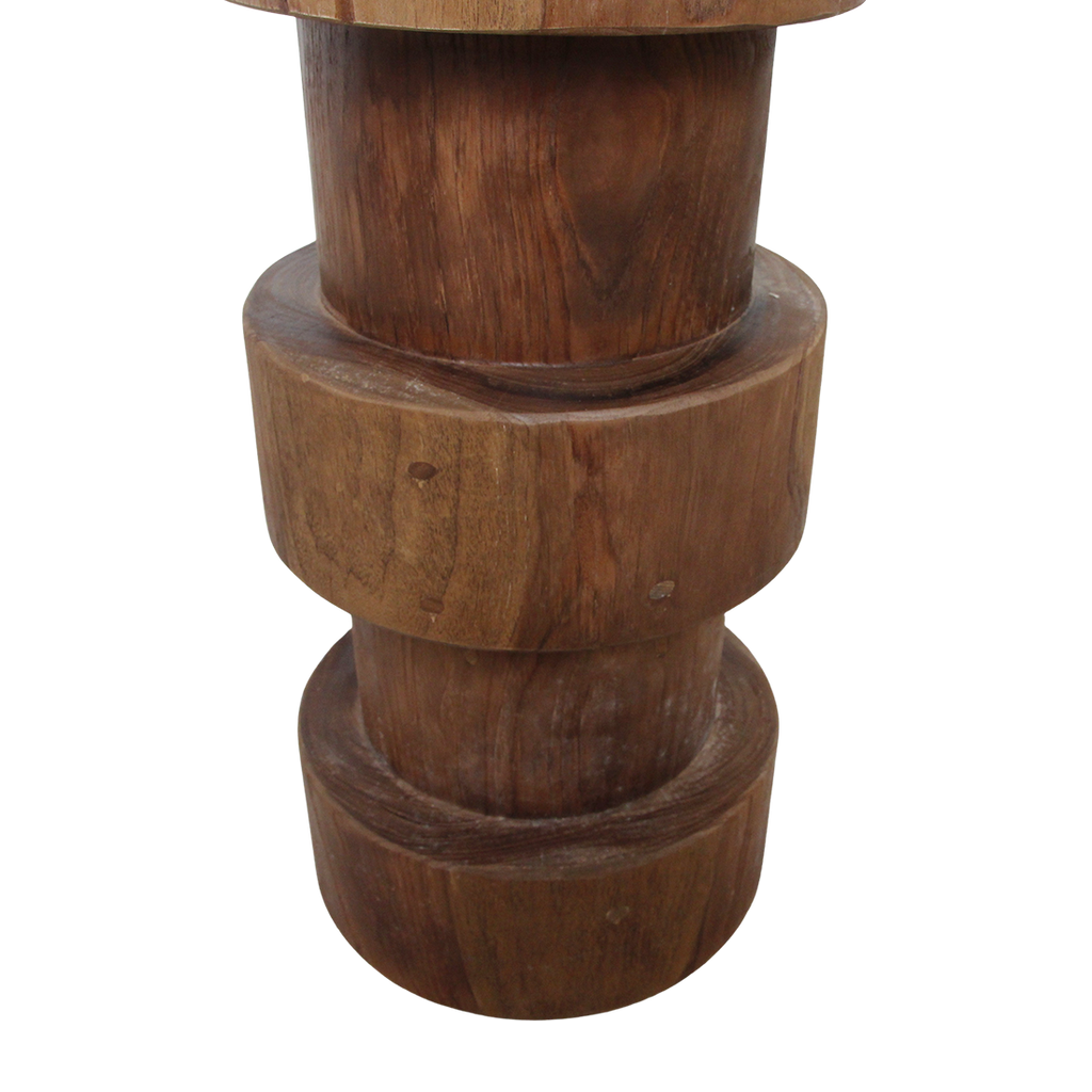 Tabouret en teck massif naturel forme totem pour bar ou salon – H65 cm