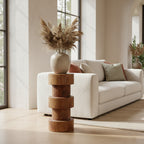 Tabouret en teck massif naturel forme totem pour bar ou salon – H65 cm