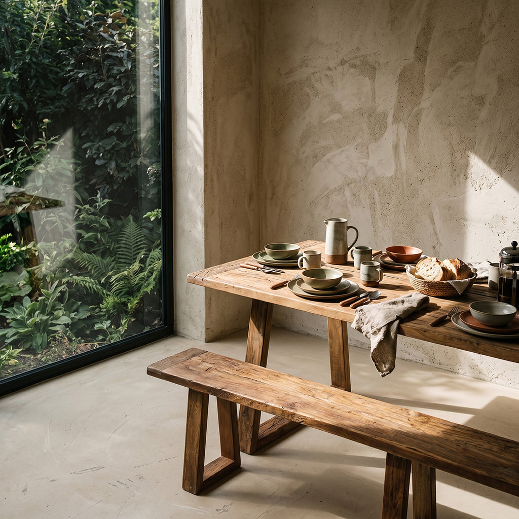 Table à manger en teck recyclé FSC rustique – 200x90 cm