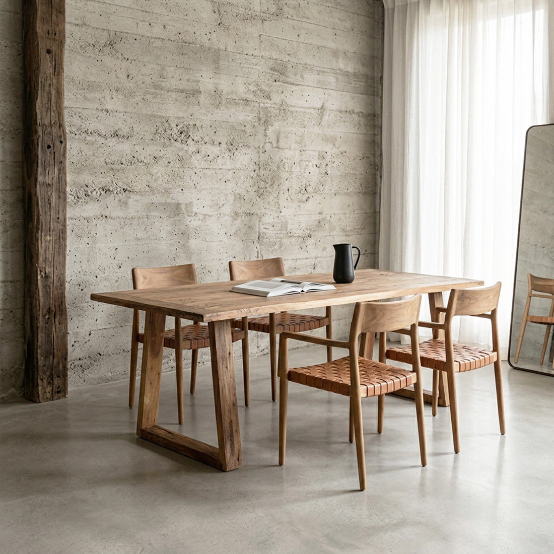 Table à manger en teck recyclé FSC rustique – 200x90 cm