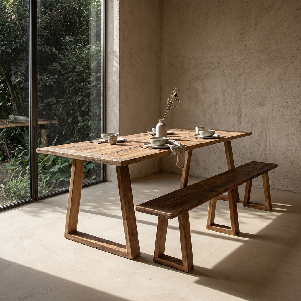Table à manger en teck recyclé FSC rustique – 200x90 cm