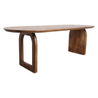 Table à manger bois massif brun piètement sculptural 180x90 cm