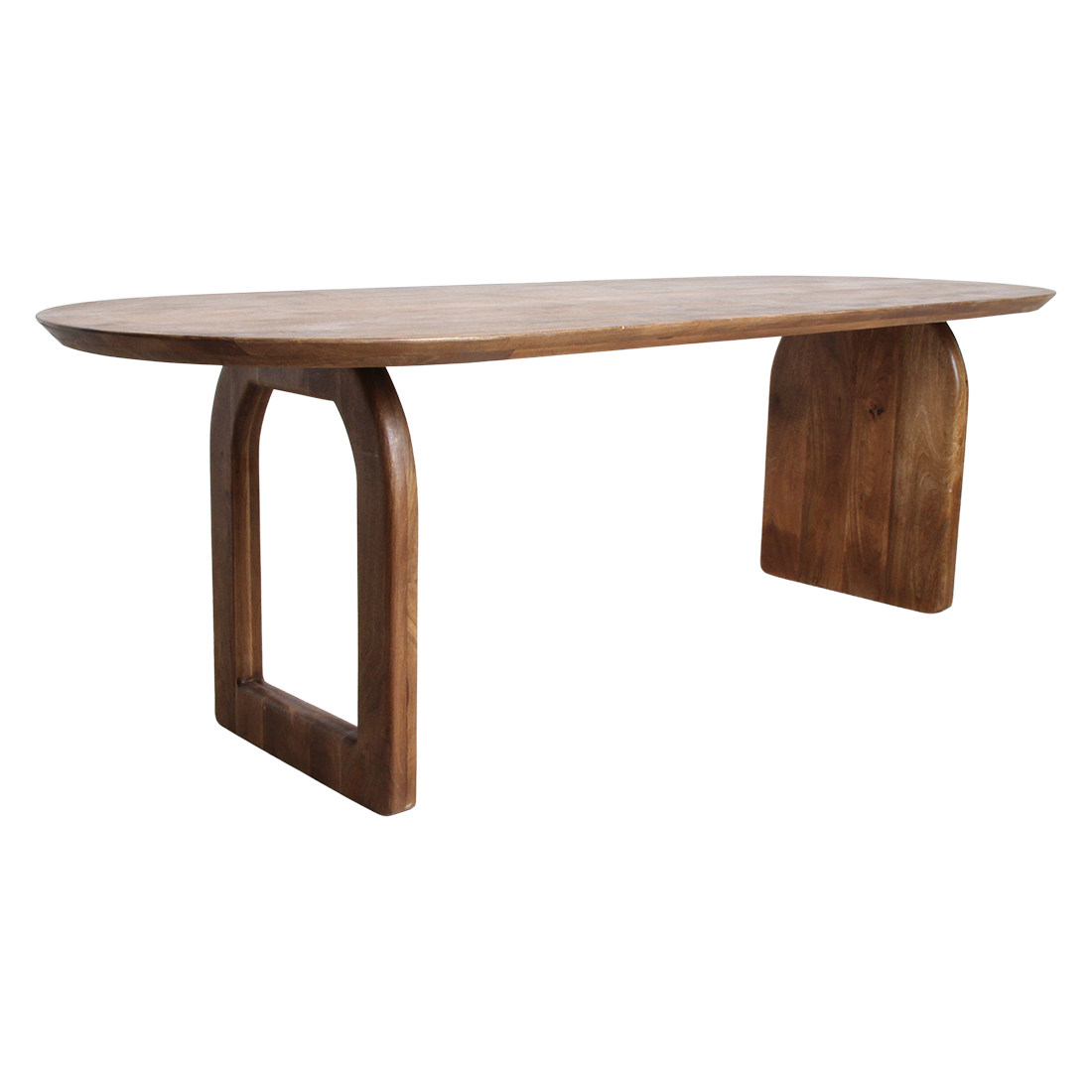 Table à manger bois massif brun piètement sculptural 180x90 cm