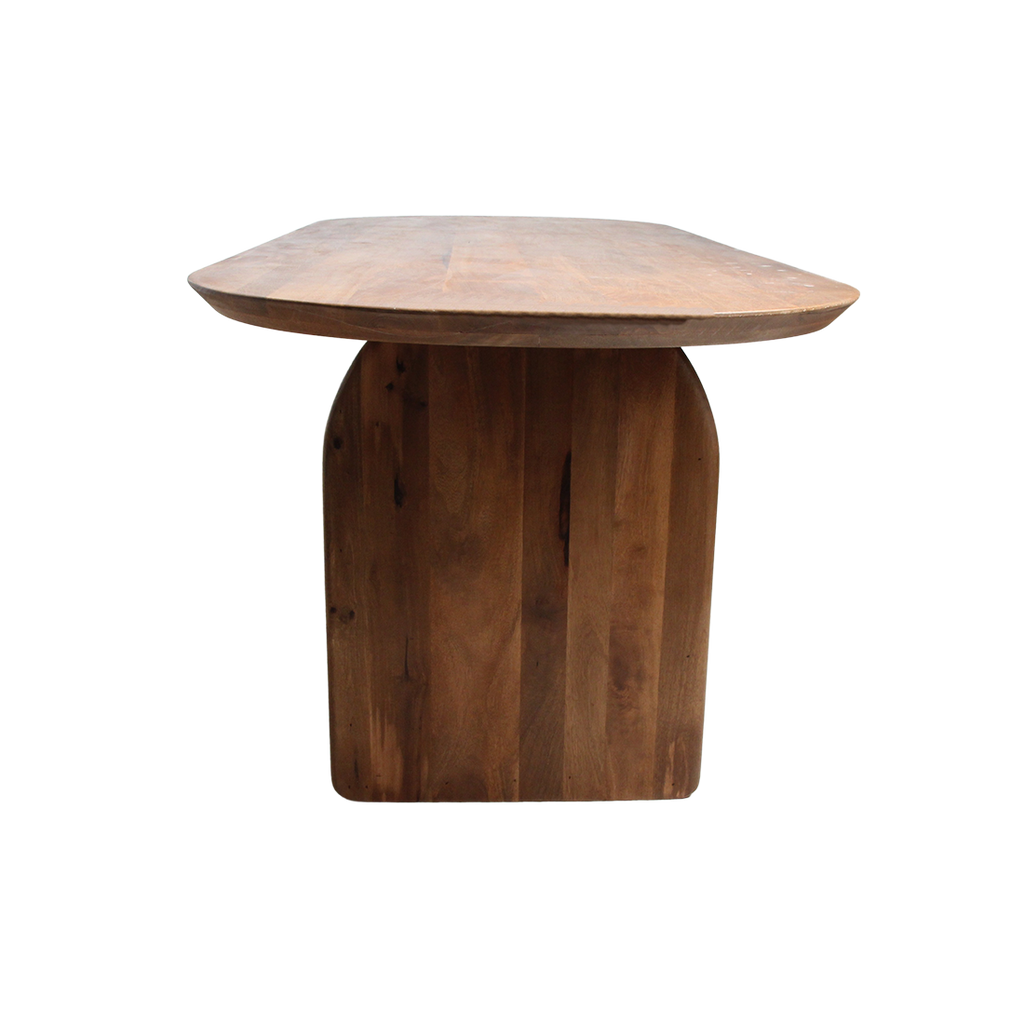 Table à manger bois massif brun piètement sculptural 180x90 cm