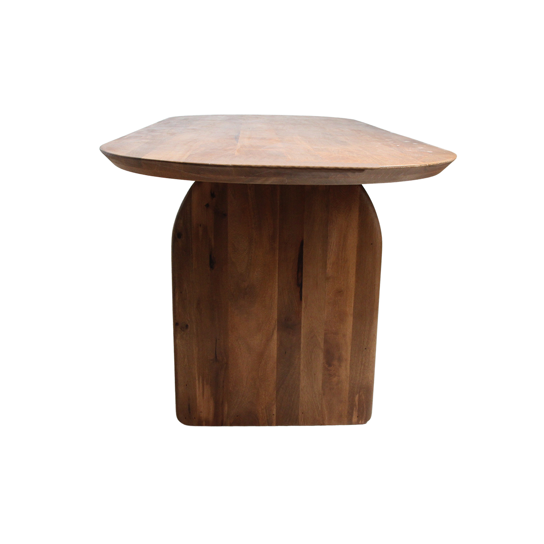 Table à manger bois massif brun piètement sculptural 180x90 cm