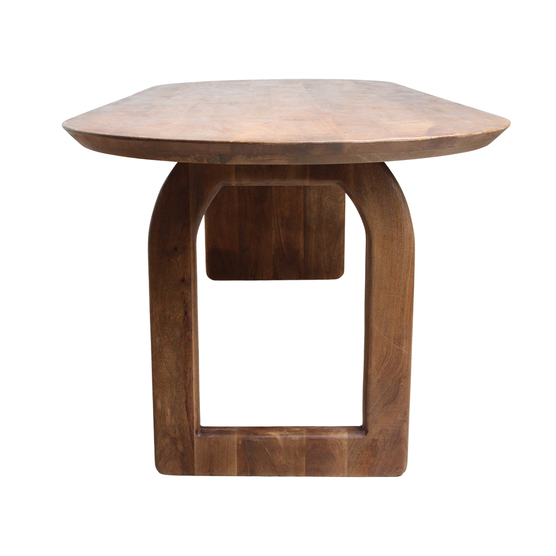 Table à manger bois massif brun piètement sculptural 180x90 cm