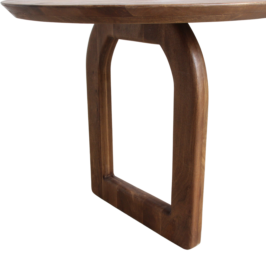 Table à manger bois massif brun piètement sculptural 180x90 cm
