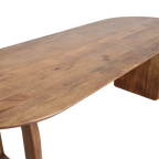 Table à manger bois massif brun piètement sculptural 180x90 cm