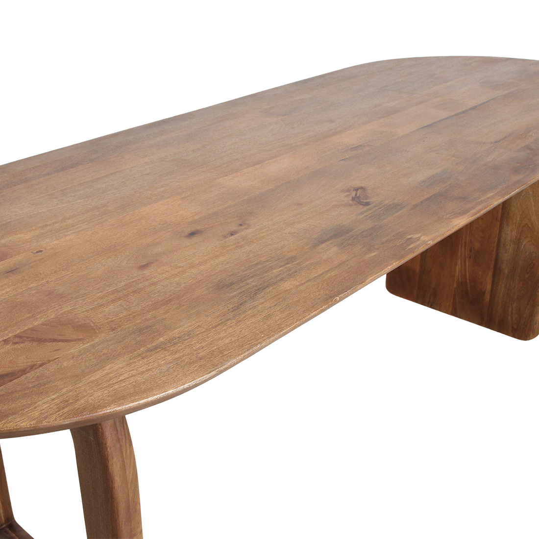 Table à manger bois massif brun piètement sculptural 180x90 cm