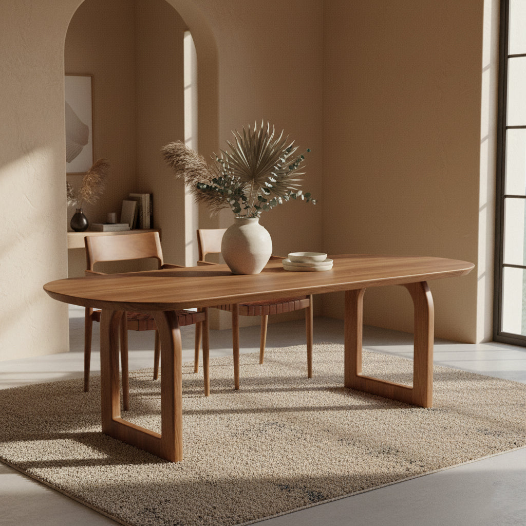 Table à manger en bois de manguier arrondie marron – 180x90 cm
