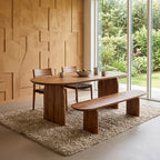 Table à manger en bois de manguier brun bords arrondis – 180x90 cm